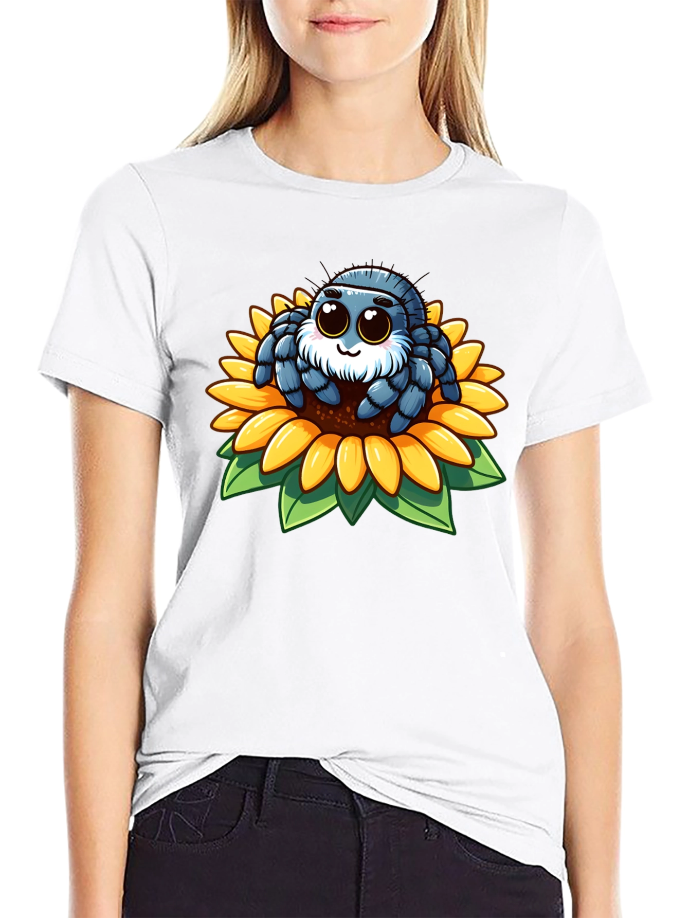 Cute Spider on Sunflower Graphic Tee