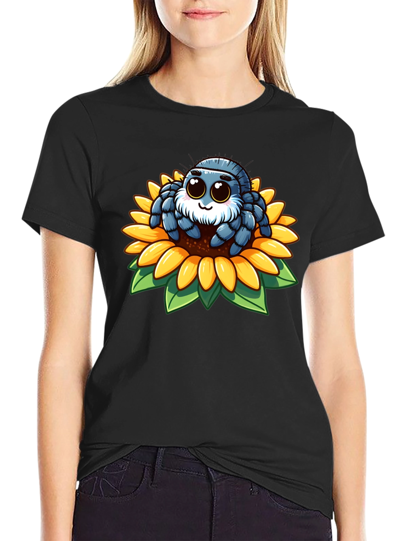 Cute Spider on Sunflower Graphic Tee