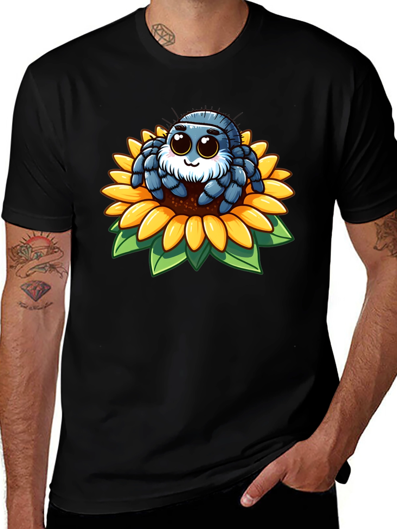 Cute Spider on Sunflower Graphic Tee