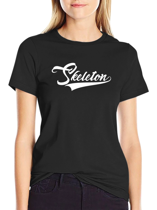 Black T-Shirt with White Skeleton Script
