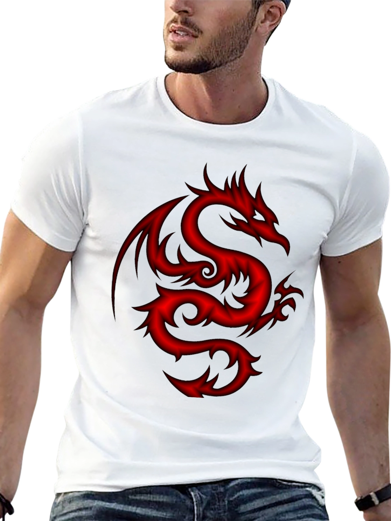 Mens Black T-Shirt with Red Dragon Design