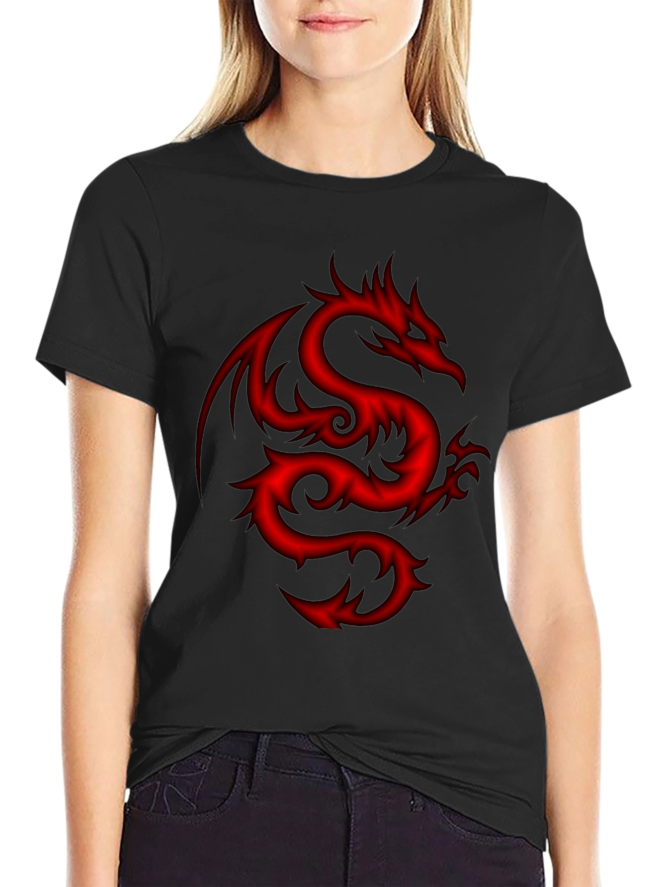 Mens Black T-Shirt with Red Dragon Design