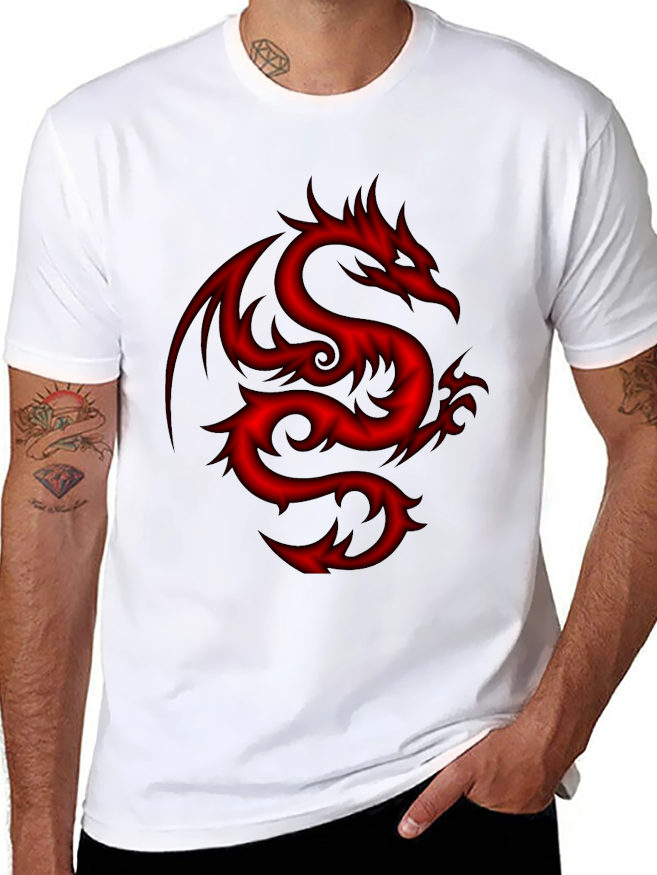 Mens Black T-Shirt with Red Dragon Design