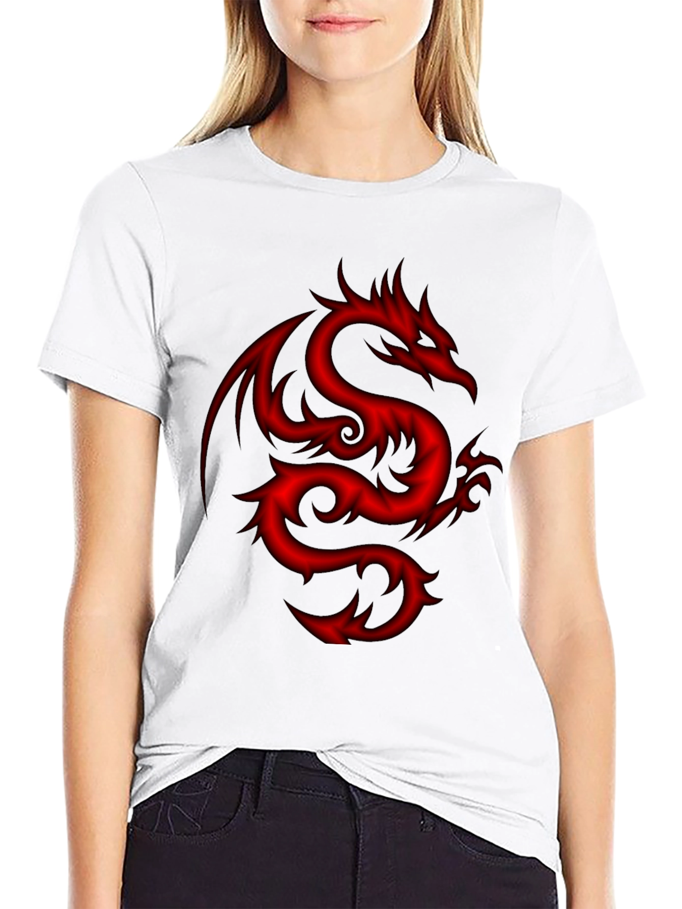 Mens Black T-Shirt with Red Dragon Design