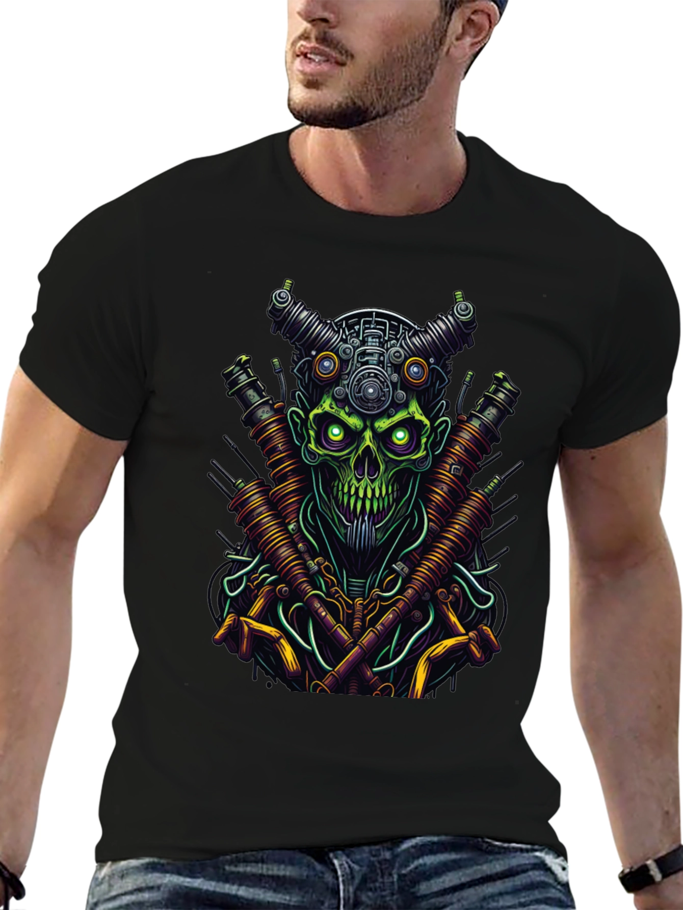 Steampunk Skull Graphic T-Shirt - Black
