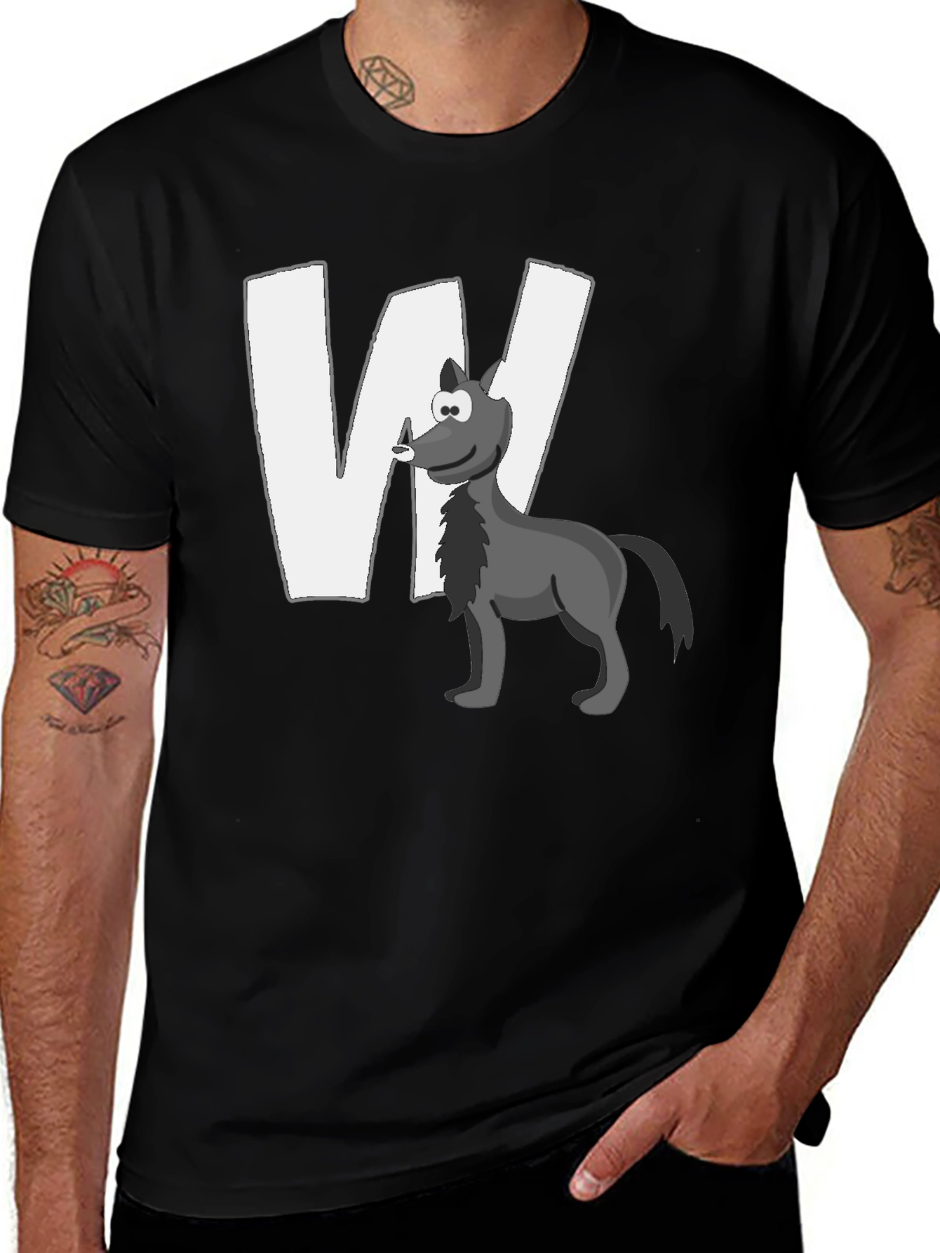 Wolf Cartoon Graphic Black T-Shirt