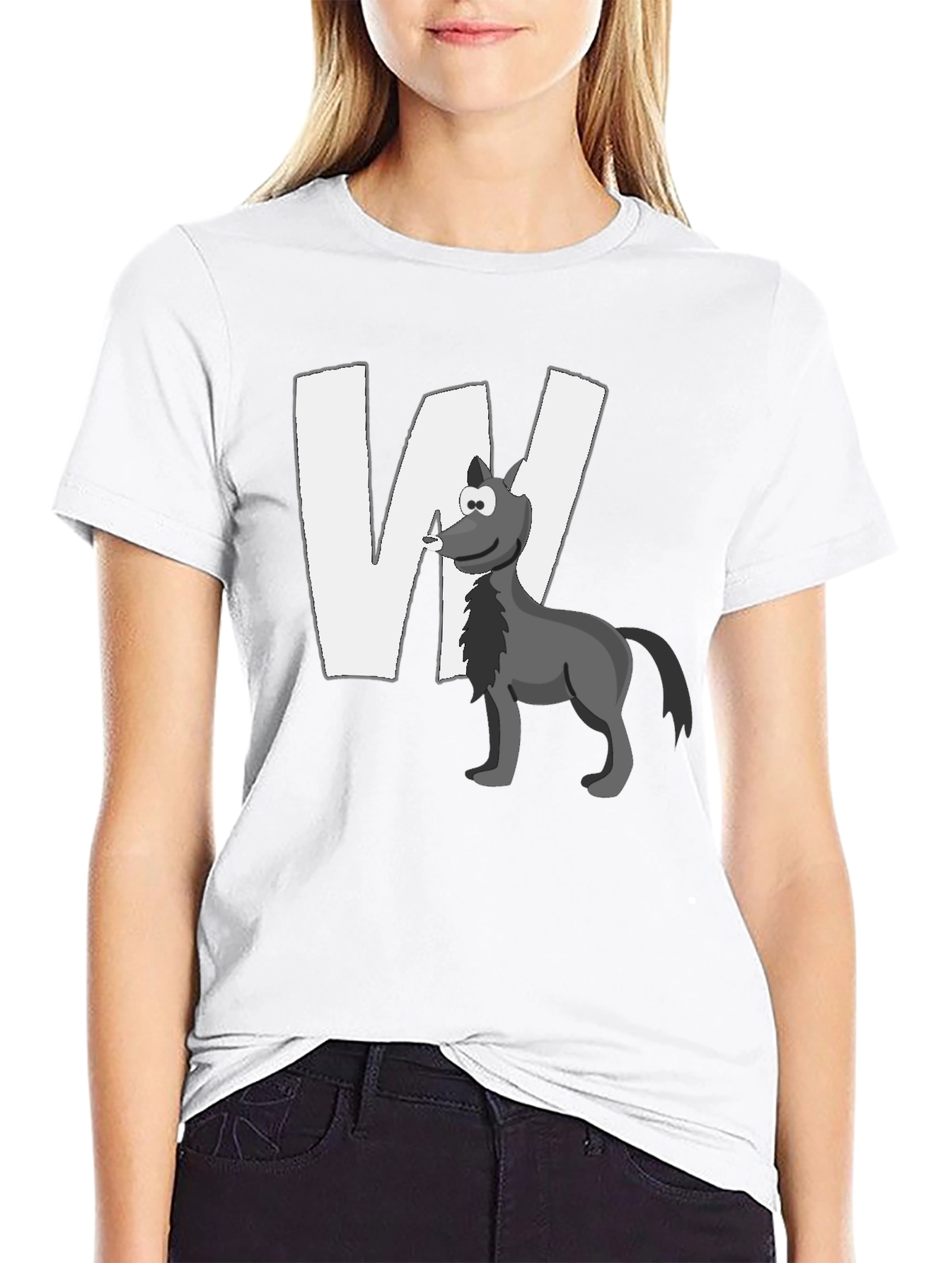 Wolf Cartoon Graphic Black T-Shirt