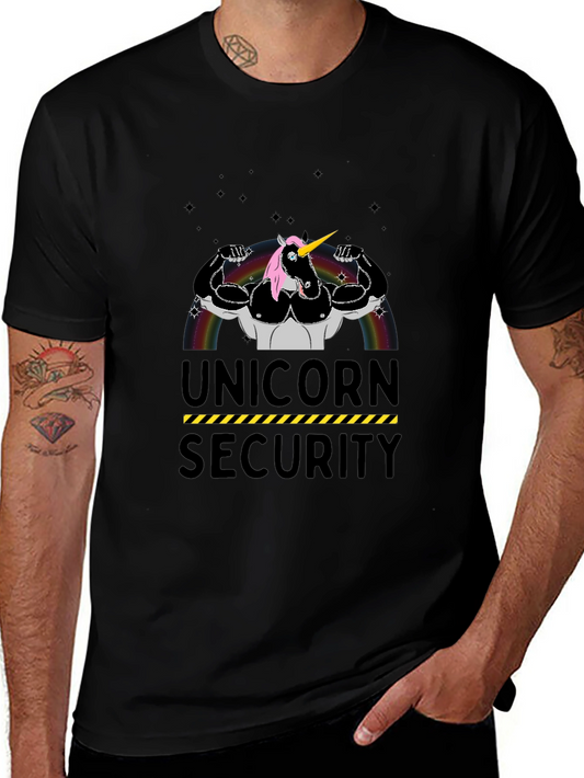 Unicorn Security Graphic T-Shirt - Black Cotton Tee