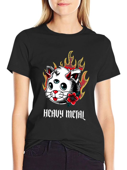 Heavy Metal Cat Tee - Fiery 3-Eyed Devil Kitty Shirt