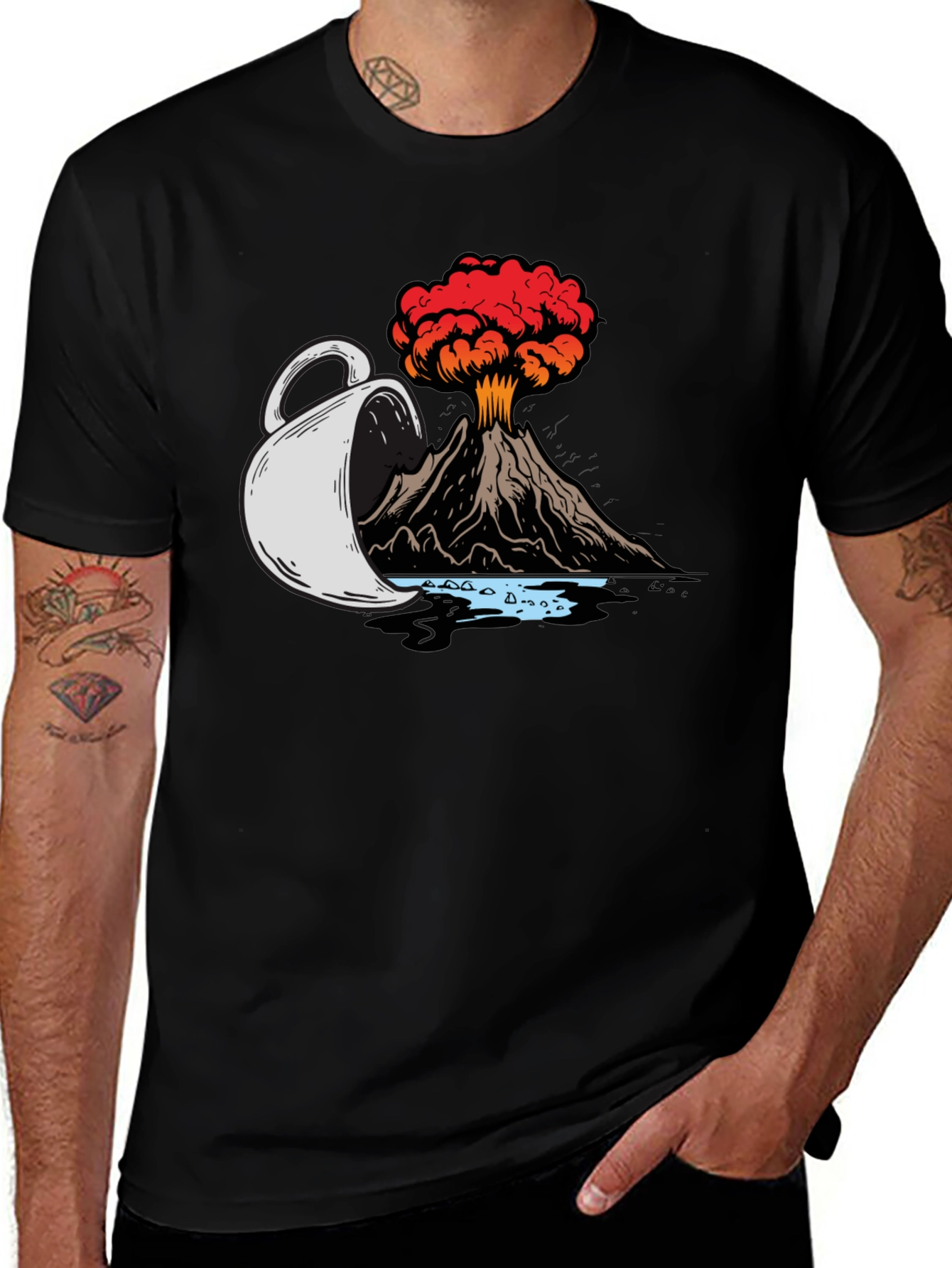 Volcanic Coffee Spill T-Shirt - Black Graphic Tee