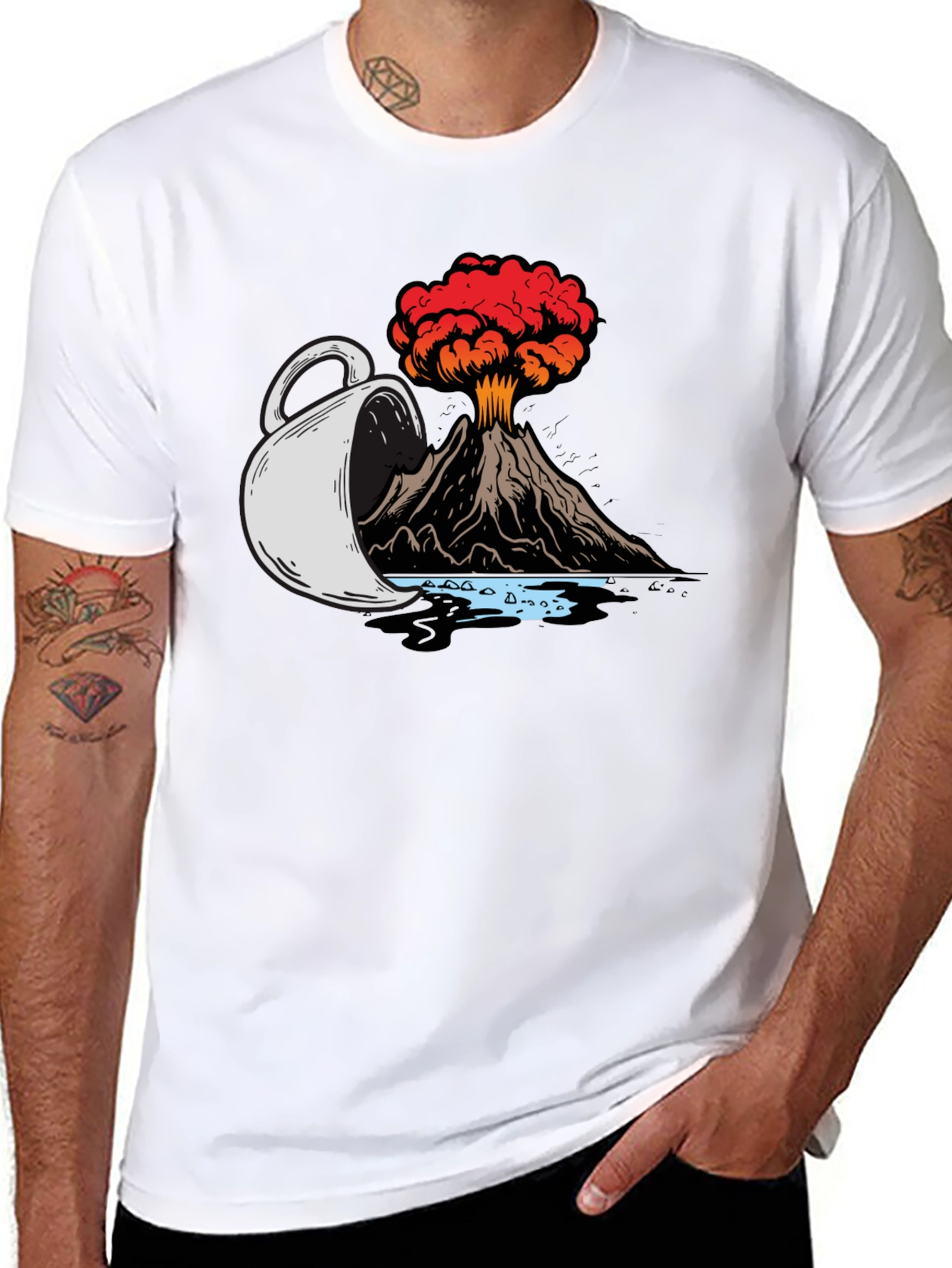 Volcanic Coffee Spill T-Shirt - Black Graphic Tee