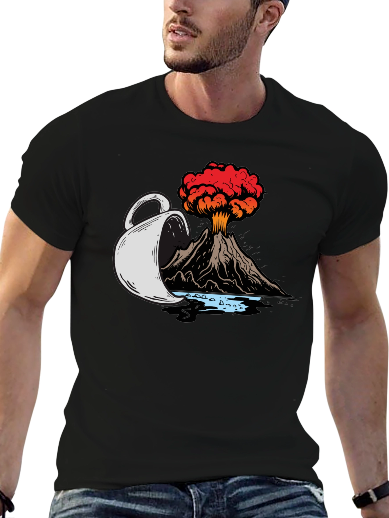 Volcanic Coffee Spill T-Shirt - Black Graphic Tee