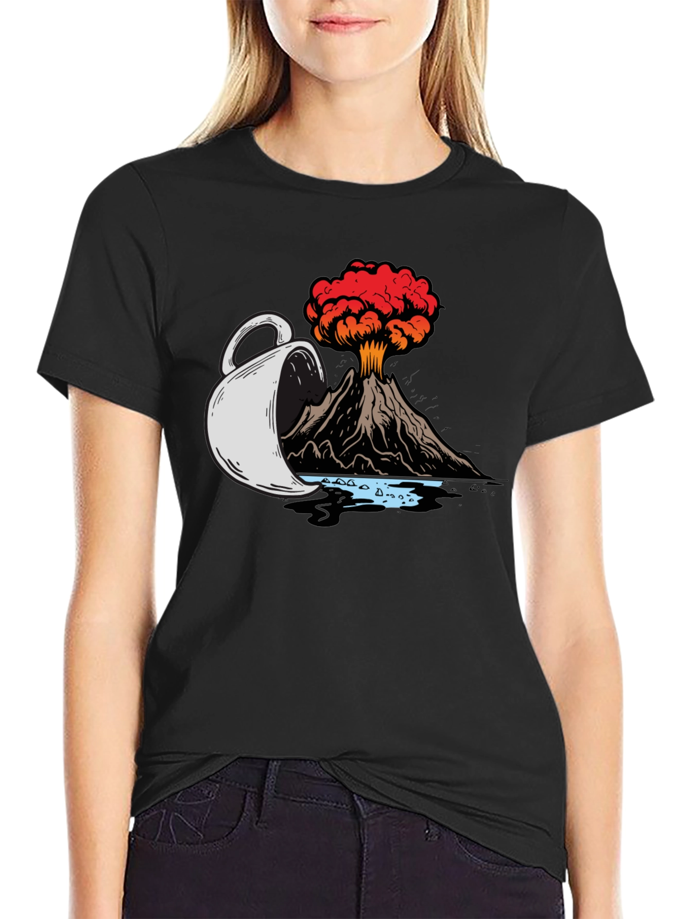 Volcanic Coffee Spill T-Shirt - Black Graphic Tee