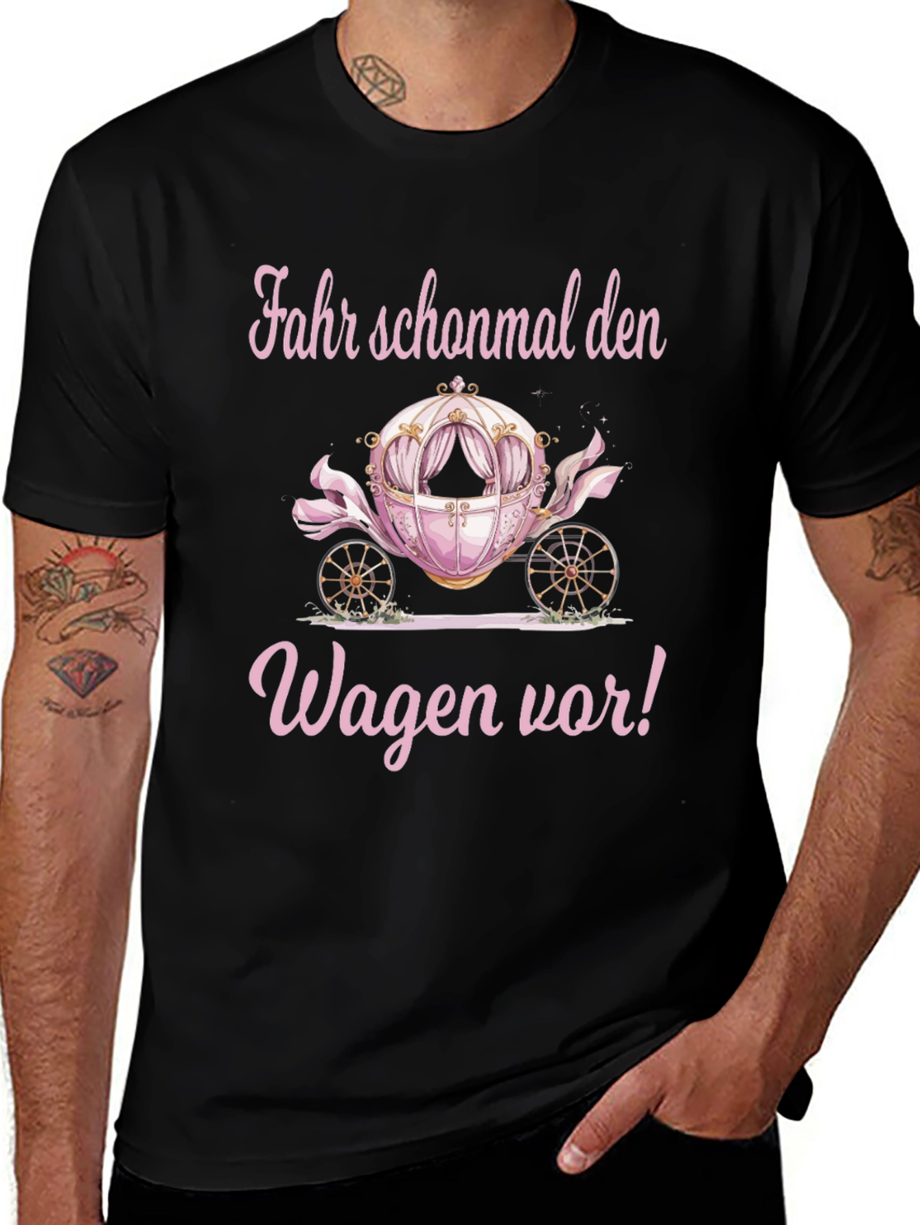 Pink Carriage Graphic Black T-Shirt
