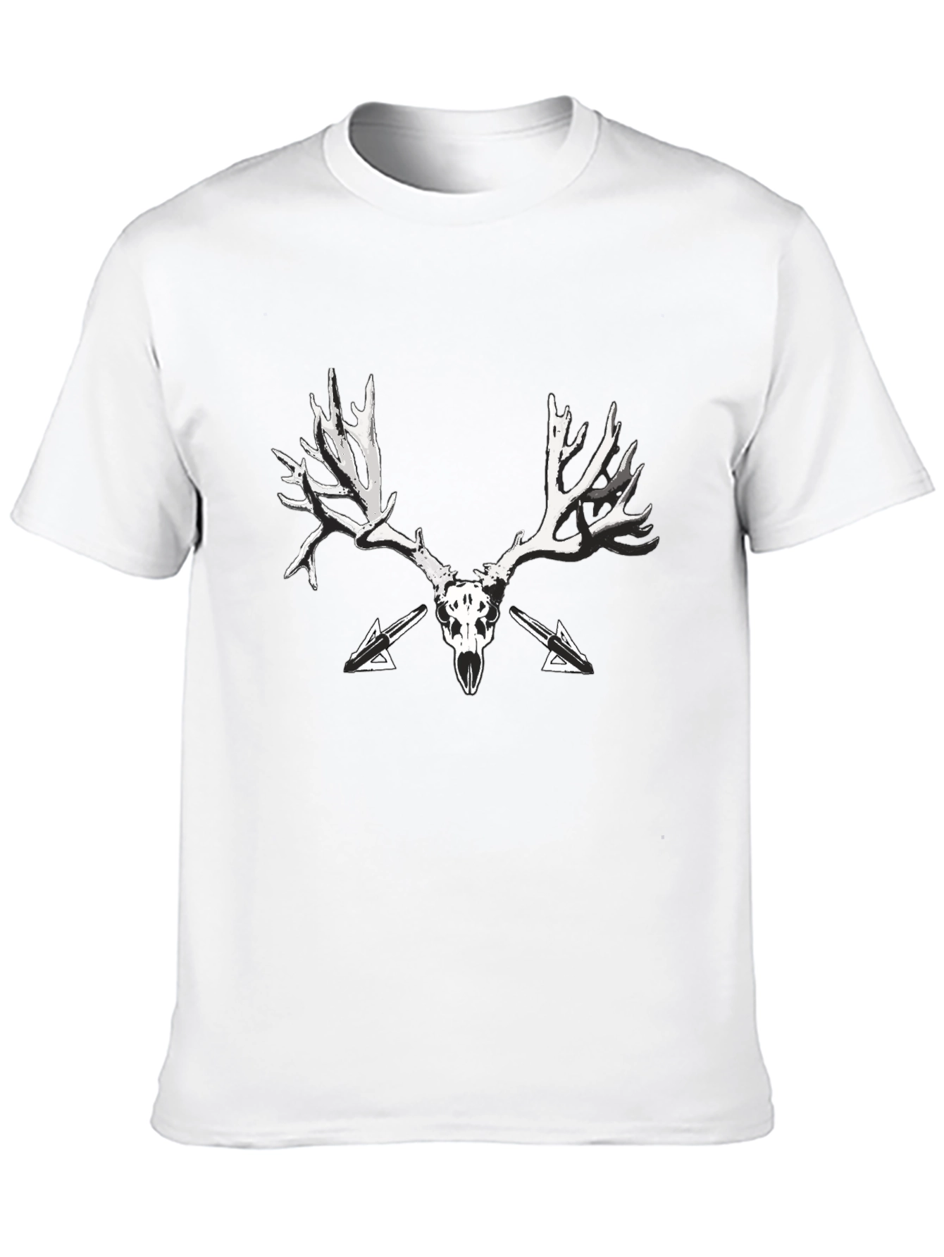 Black T-Shirt with Skull and Antler Graphic Print