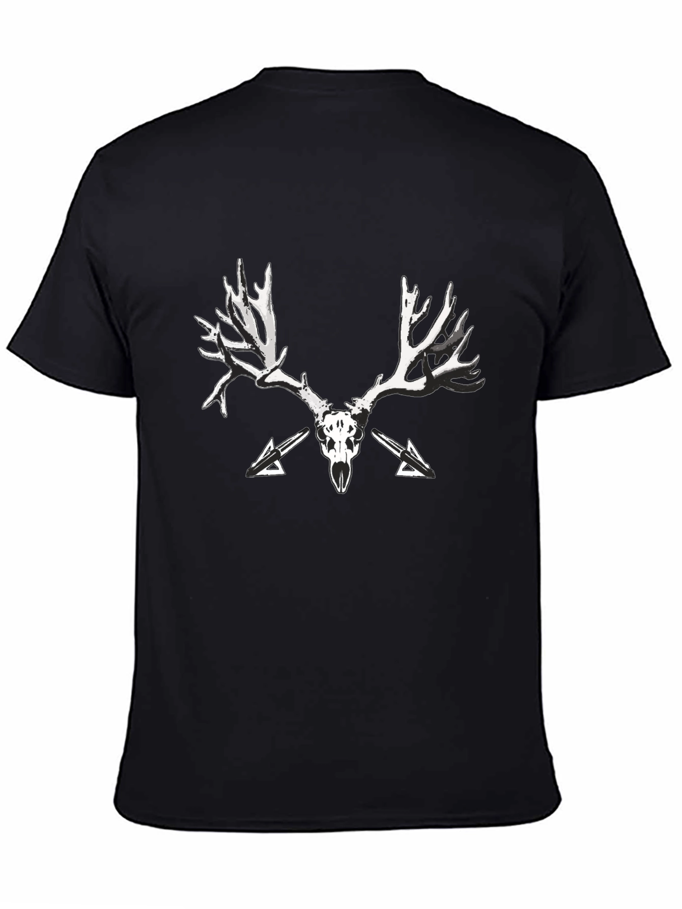 Black T-Shirt with Skull and Antler Graphic Print