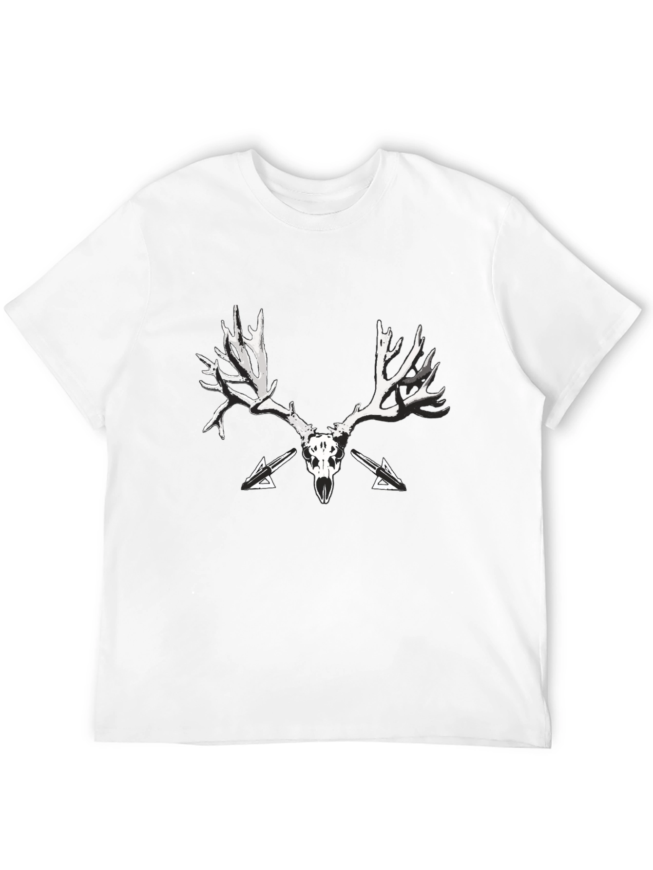 Black T-Shirt with Skull and Antler Graphic Print