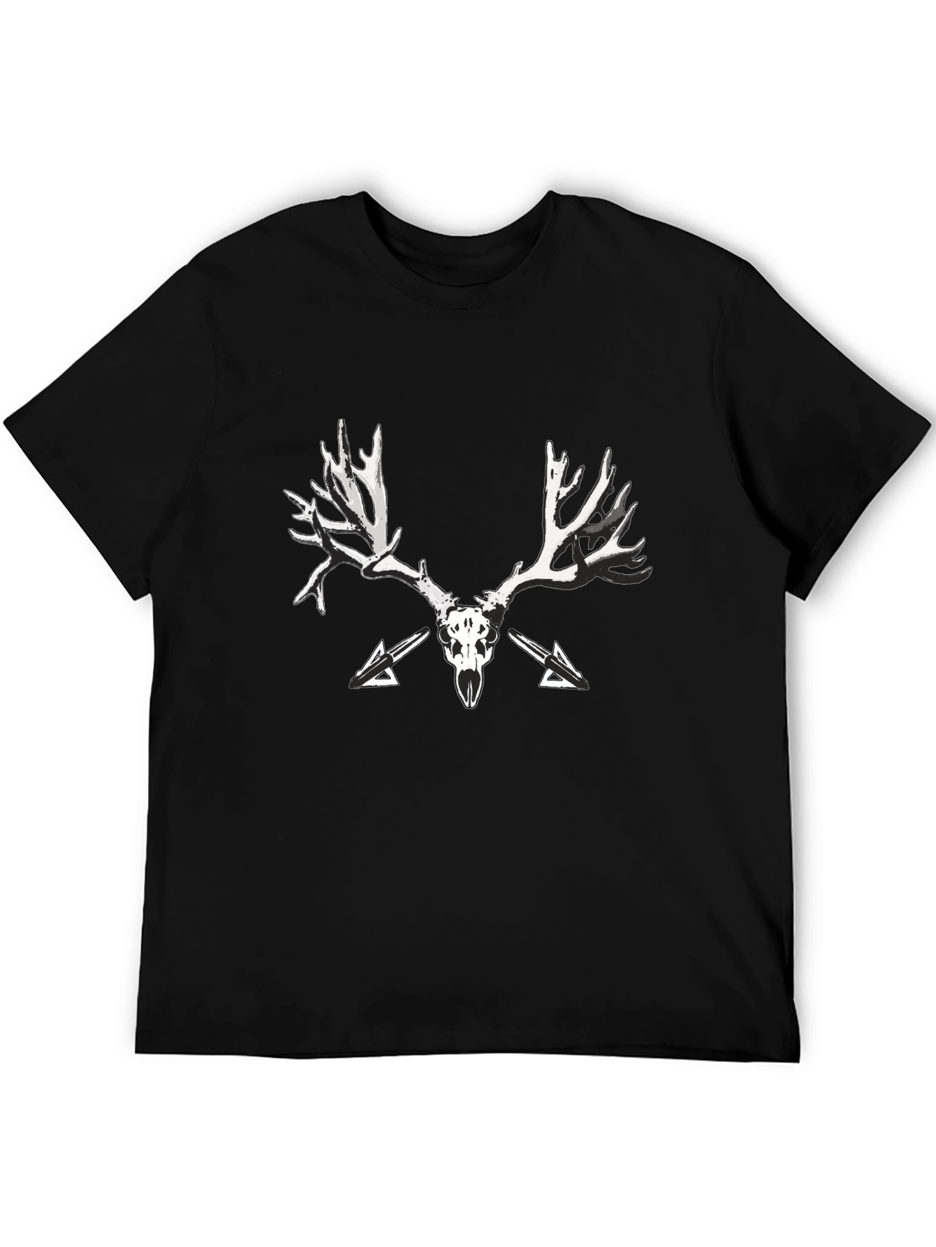 Black T-Shirt with Skull and Antler Graphic Print