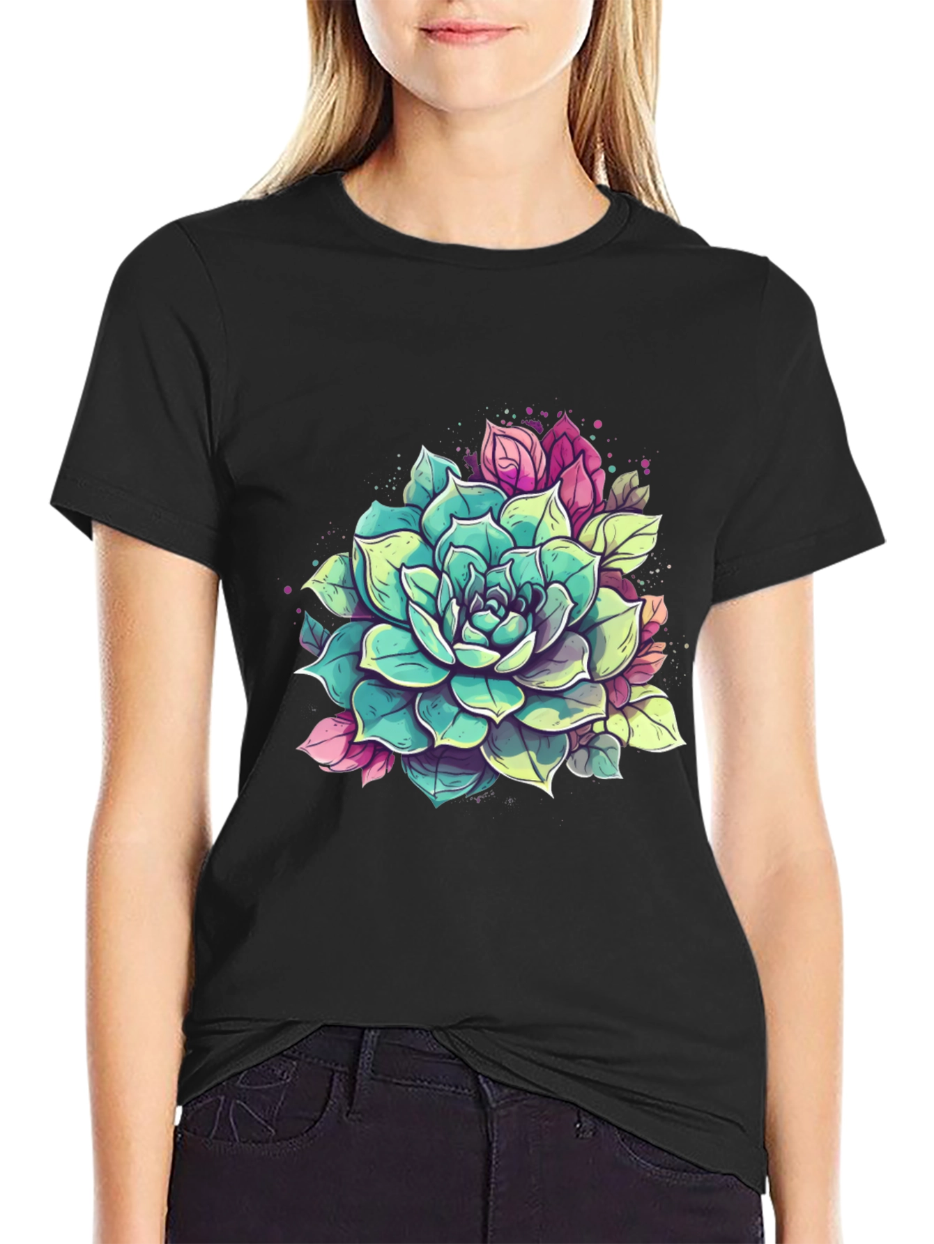 Succulent Graphic Tee - Black Cotton