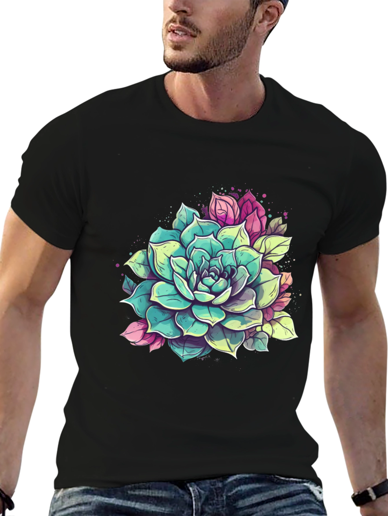 Succulent Graphic Tee - Black Cotton