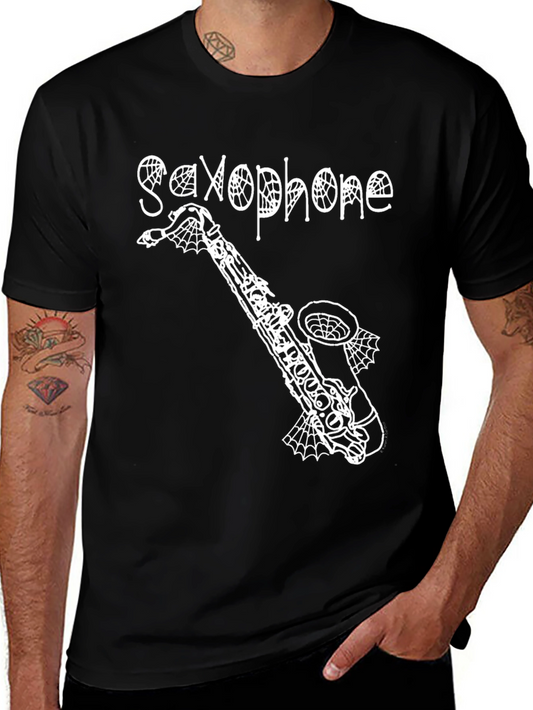 Saxophone Spiderweb Graphic Black T-Shirt