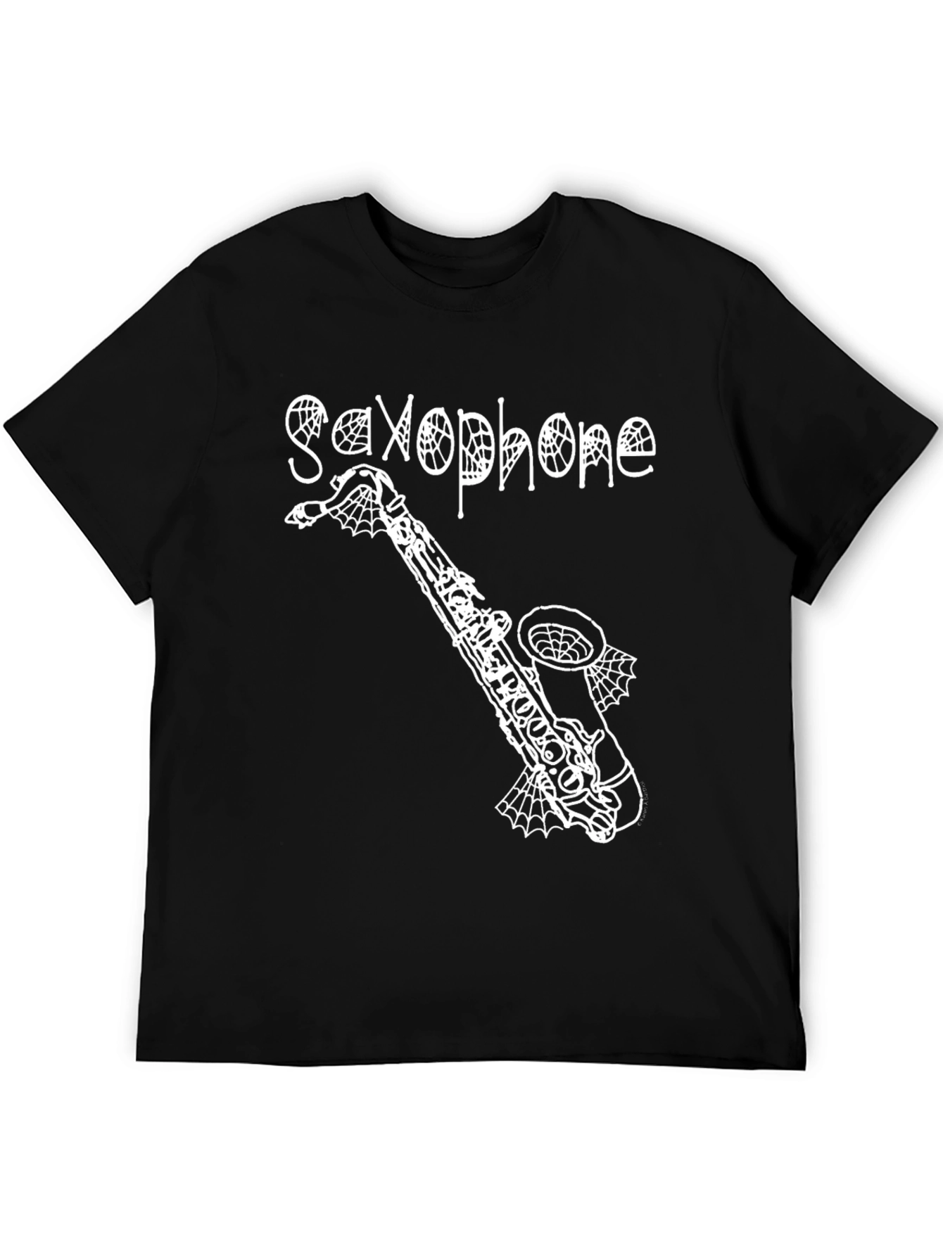 Saxophone Spiderweb Graphic Black T-Shirt