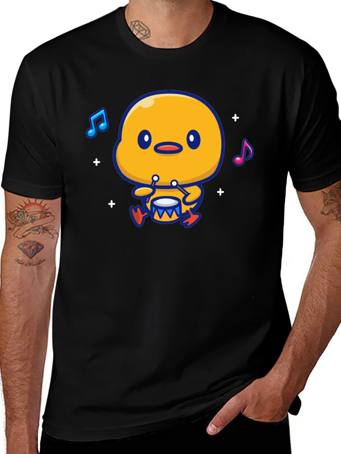 Cute Duck Drummer Graphic T-Shirt