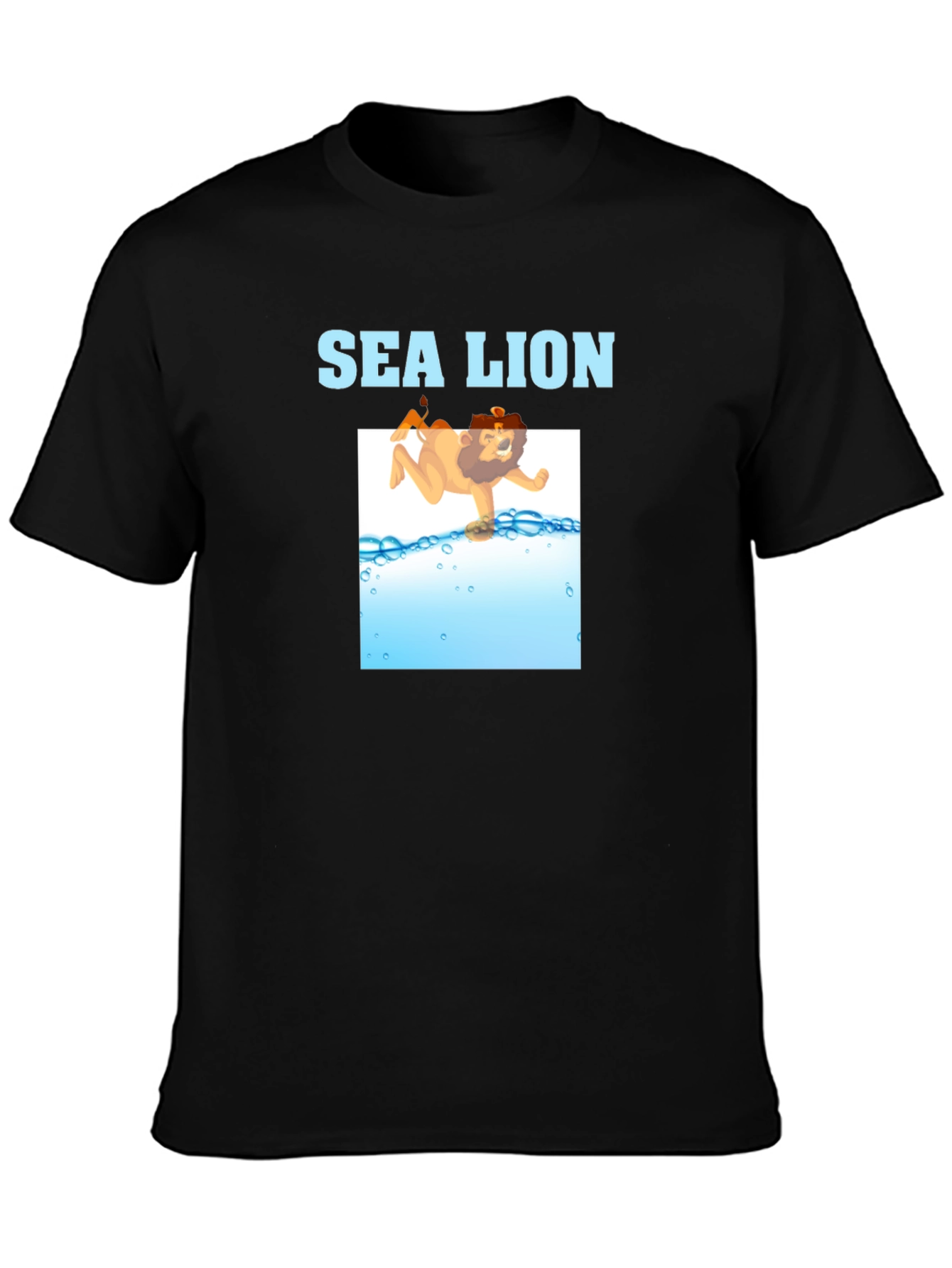 Sea Lion Cartoon Graphic T-Shirt - Black