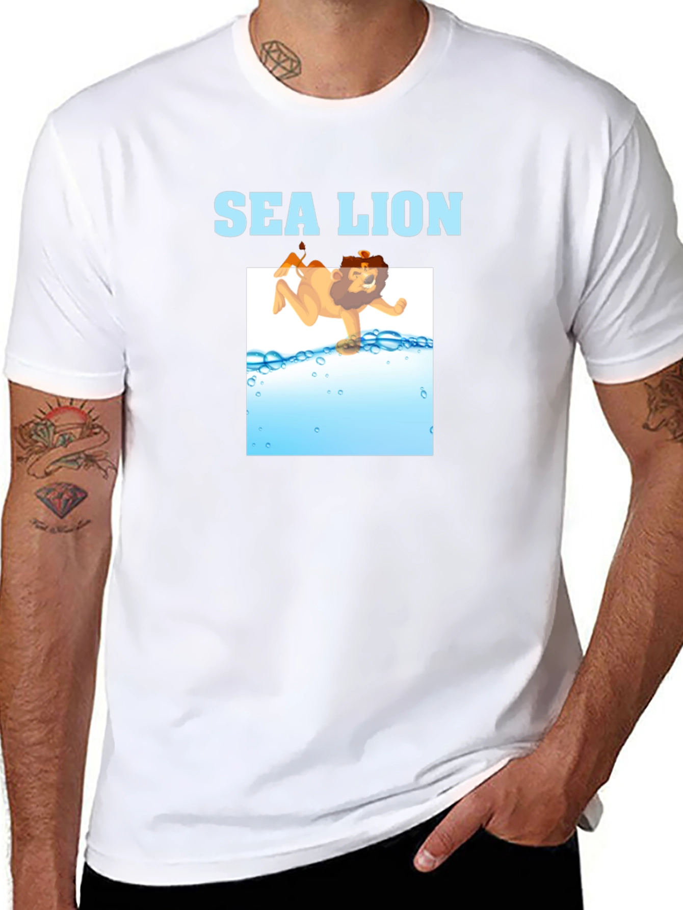 Sea Lion Cartoon Graphic T-Shirt - Black