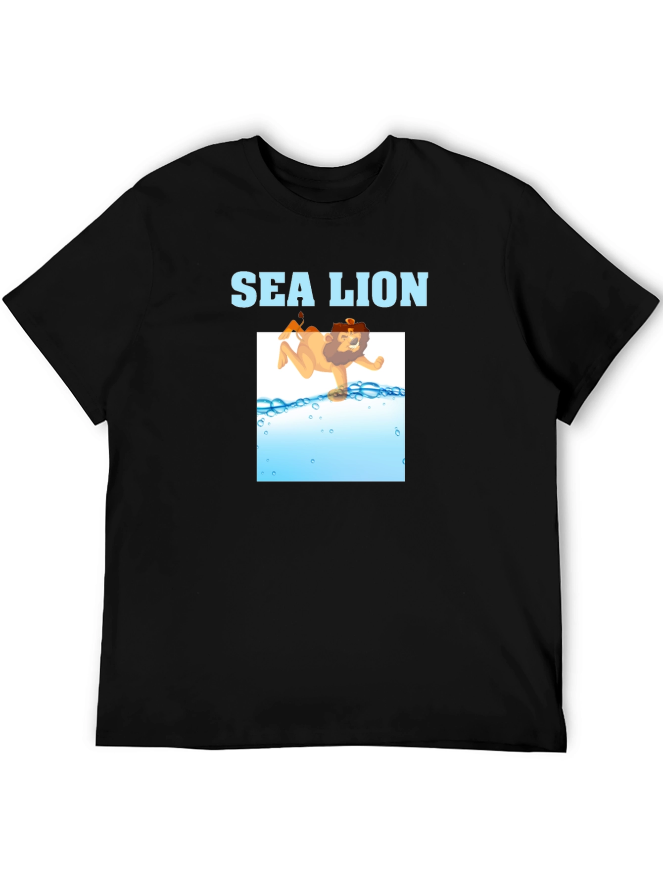 Sea Lion Cartoon Graphic T-Shirt - Black