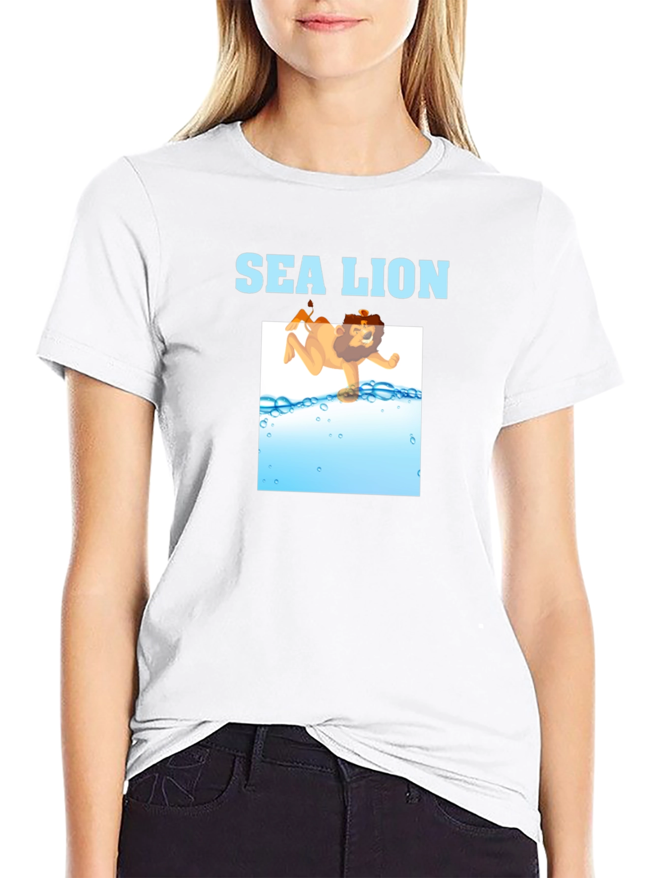 Sea Lion Cartoon Graphic T-Shirt - Black
