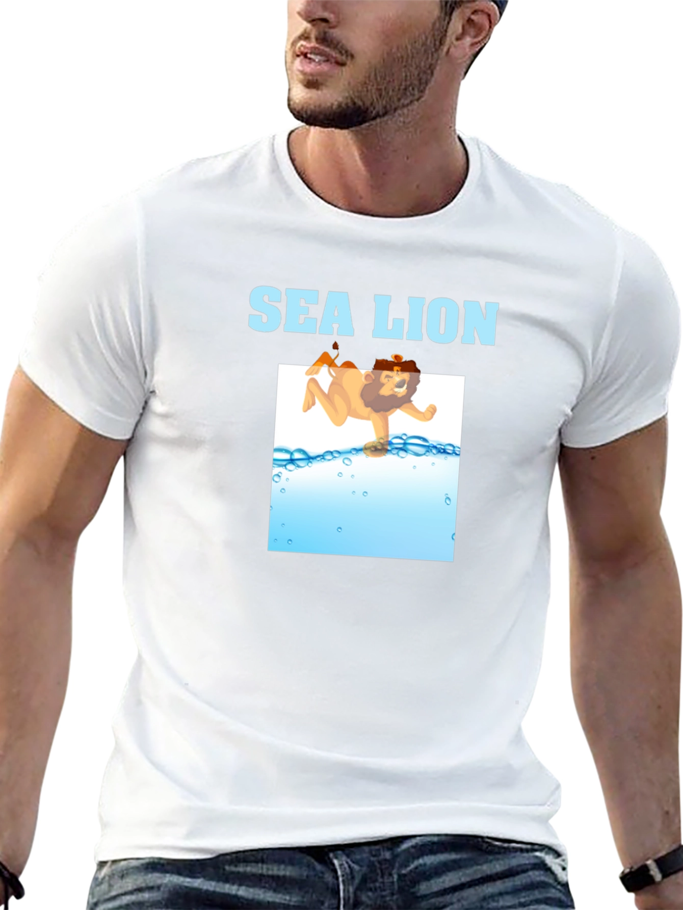 Sea Lion Cartoon Graphic T-Shirt - Black