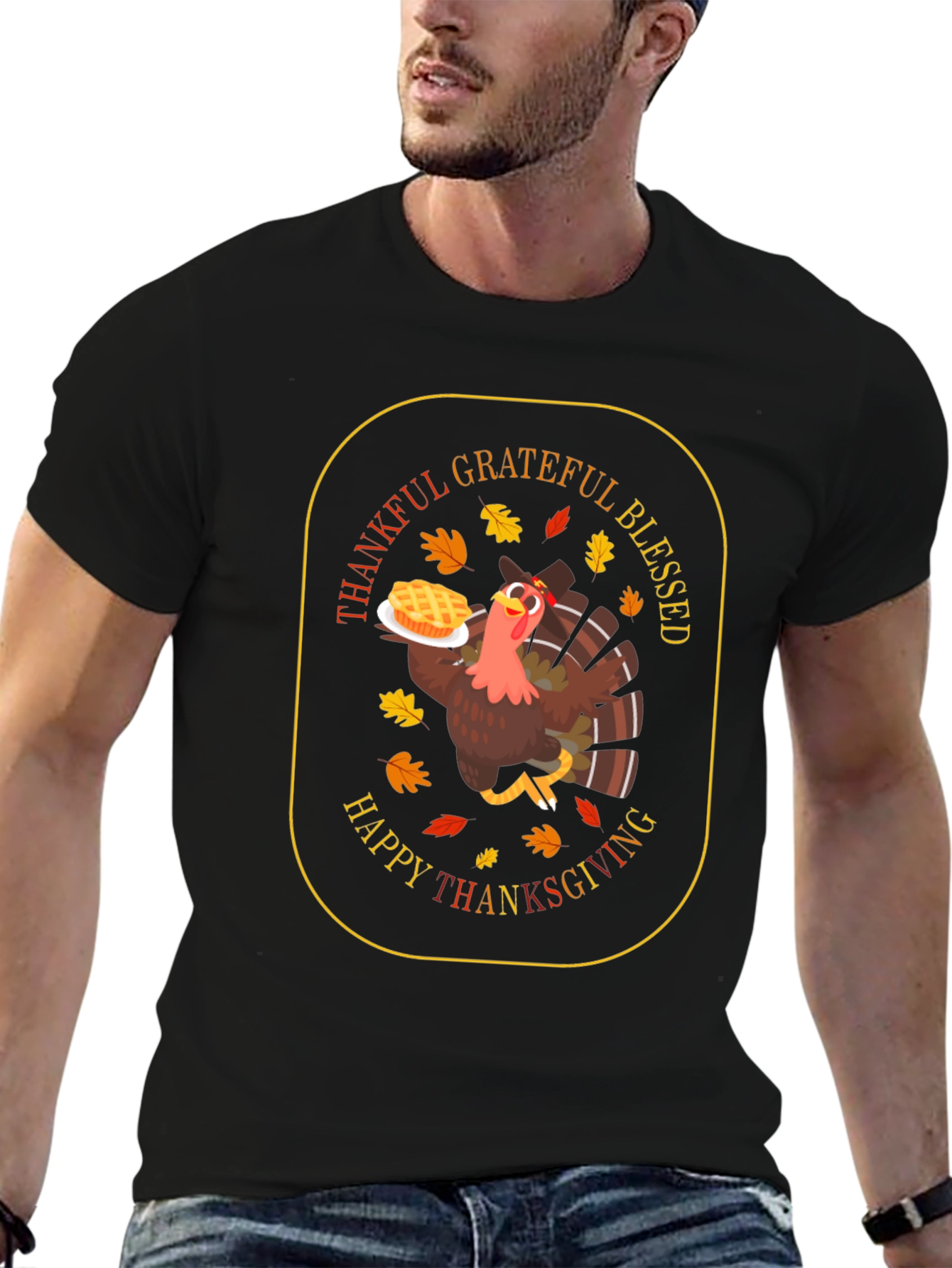 Thanksgiving Turkey T-Shirt: Grateful Blessed Happy