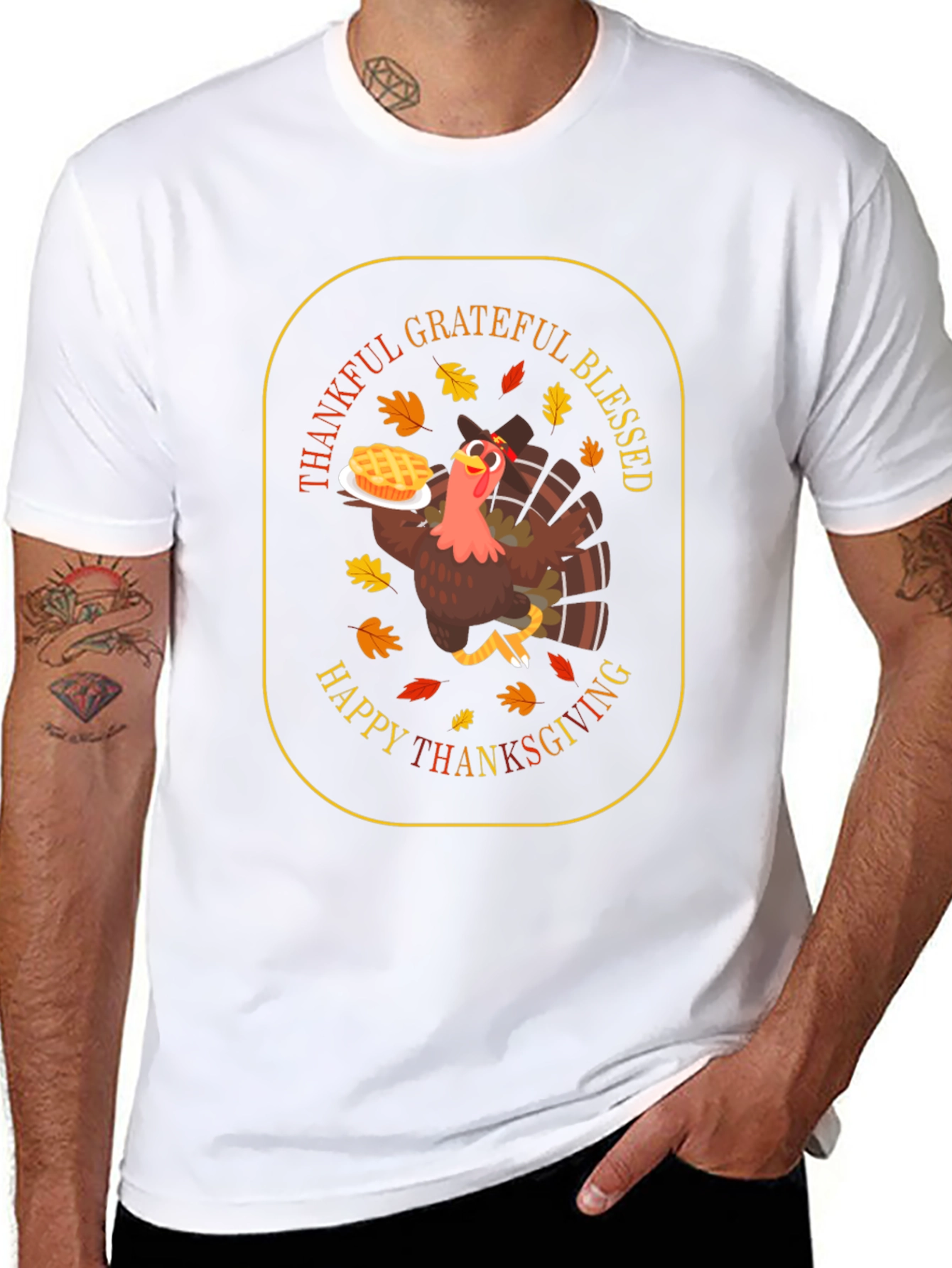 Thanksgiving Turkey T-Shirt: Grateful Blessed Happy