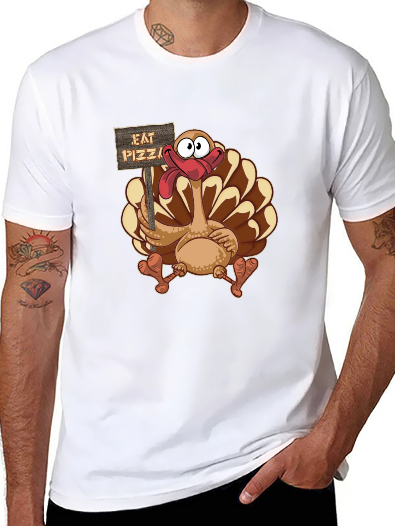 Funny Turkey Eat Pizza Thanksgiving T-Shirt