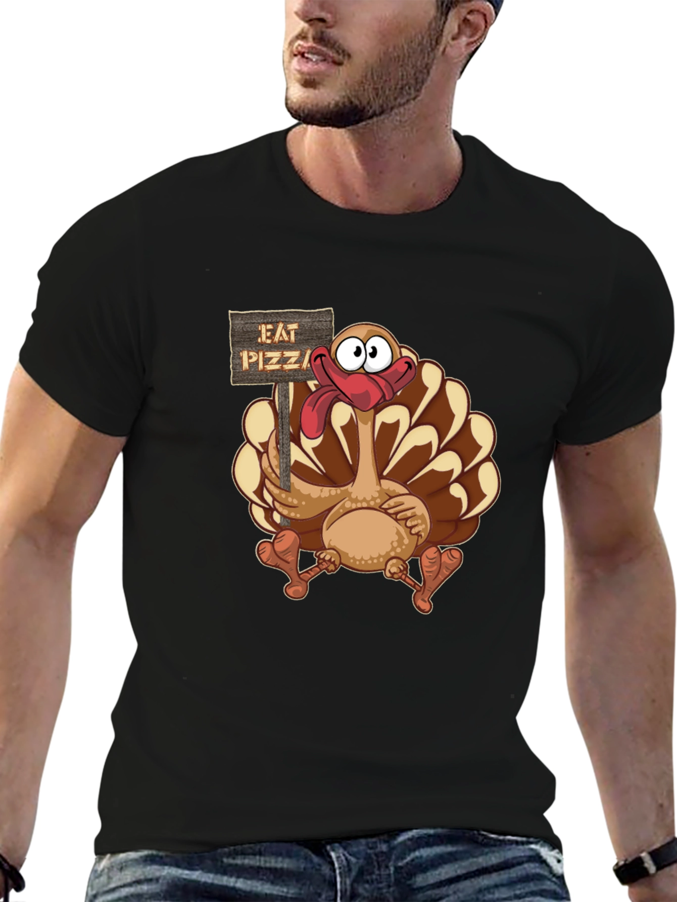 Funny Turkey Eat Pizza Thanksgiving T-Shirt