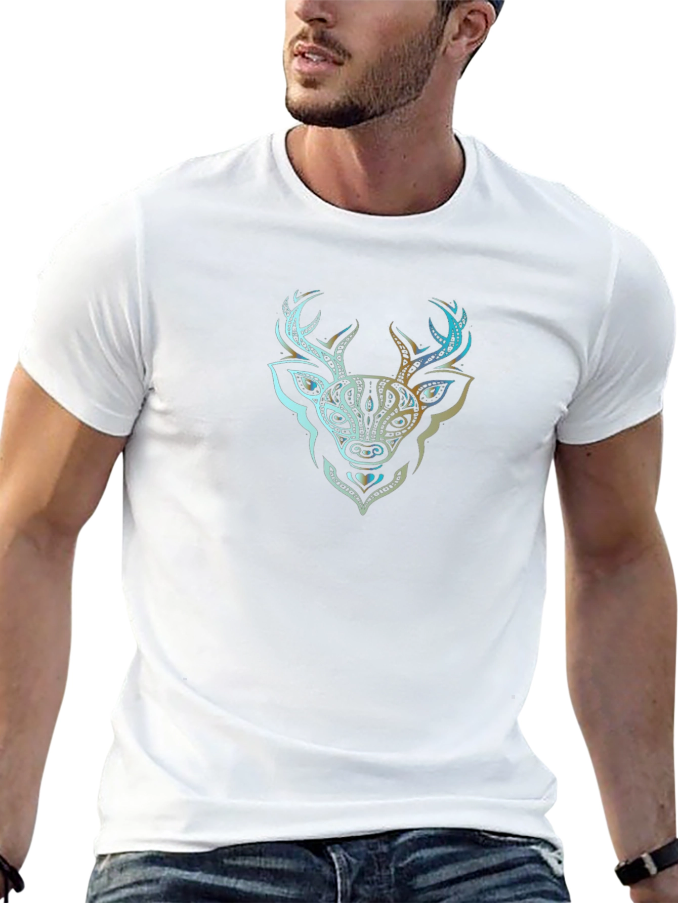 Tribal Deer Graphic Black T-Shirt