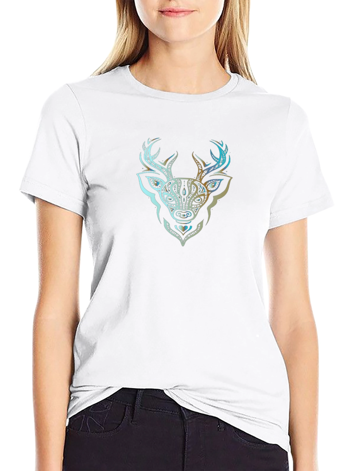 Tribal Deer Graphic Black T-Shirt
