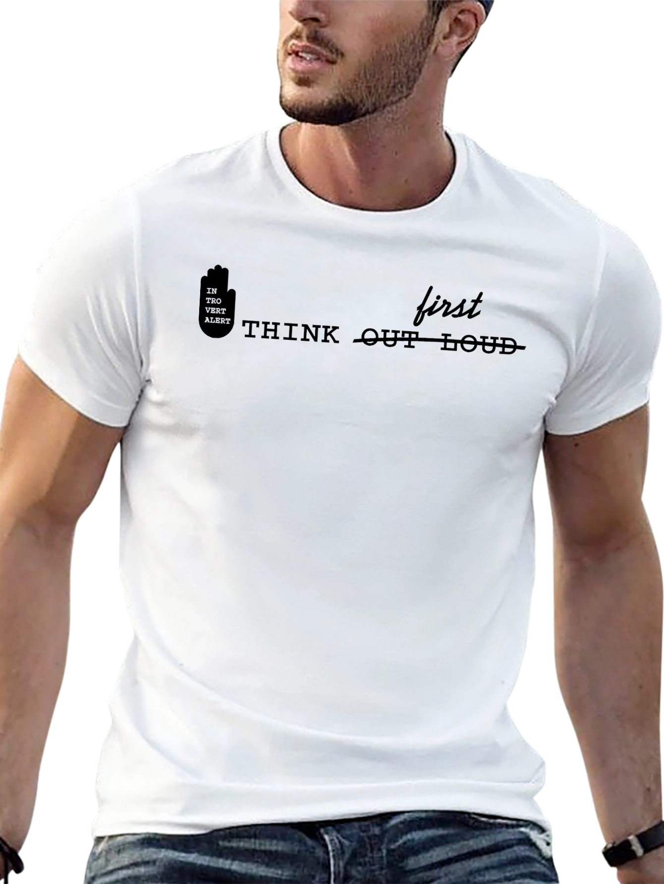 Think First T-Shirt - Black Cotton Blend Casual Tee