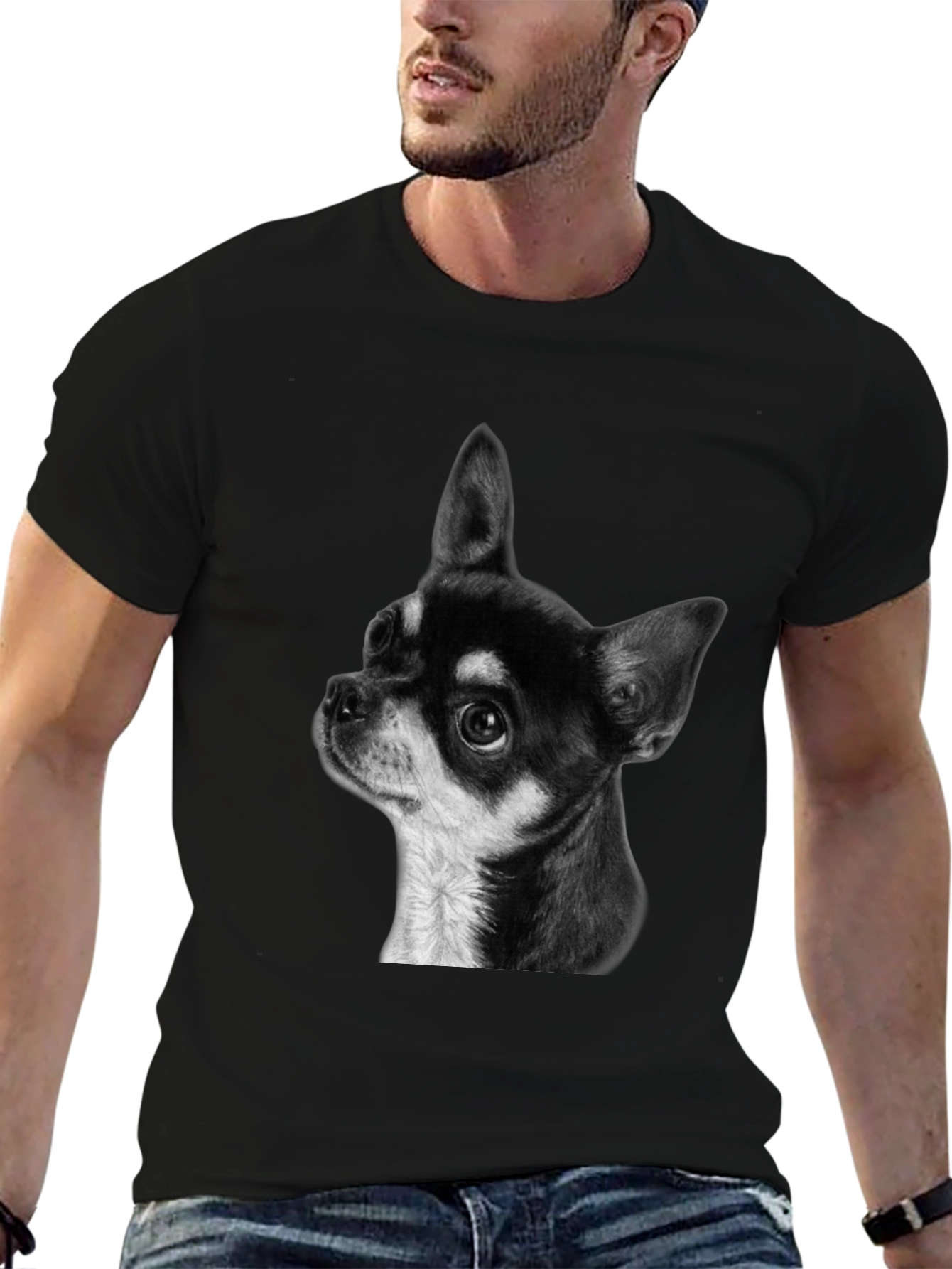 Chihuahua Dog Graphic Print Black T-Shirt