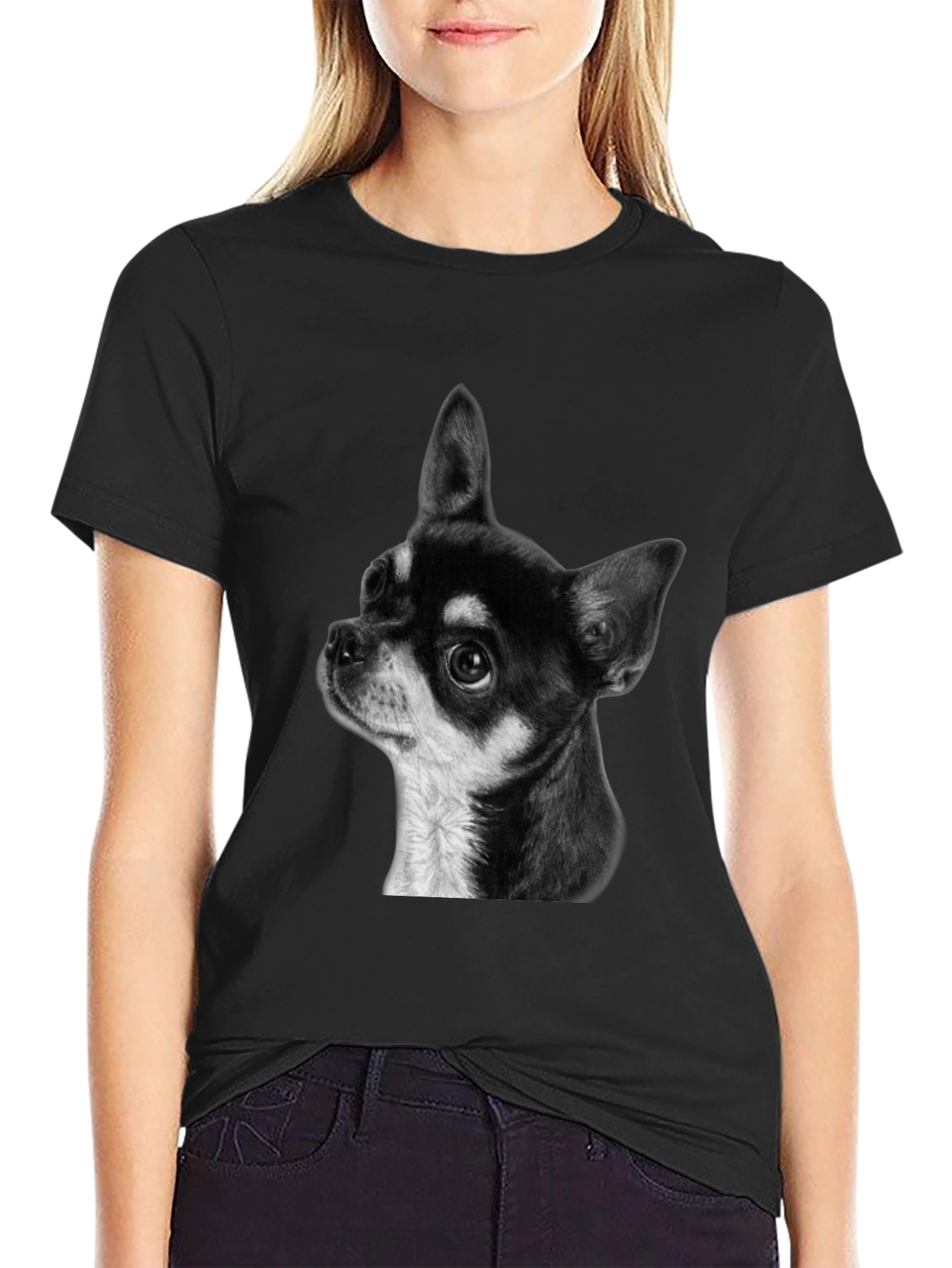 Chihuahua Dog Graphic Print Black T-Shirt