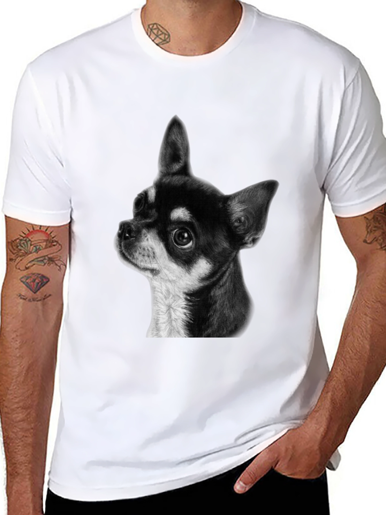 Chihuahua Dog Graphic Print Black T-Shirt