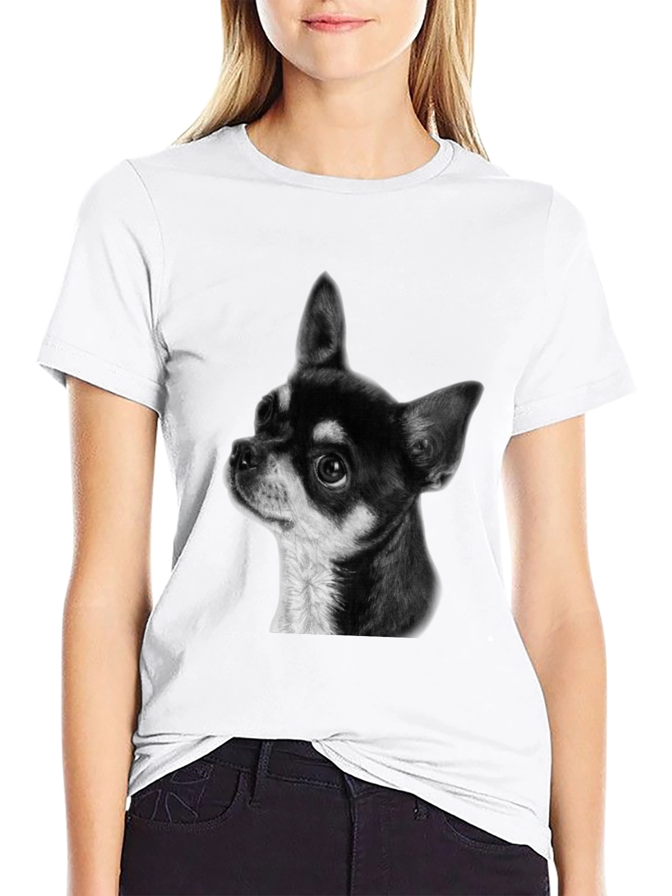 Chihuahua Dog Graphic Print Black T-Shirt