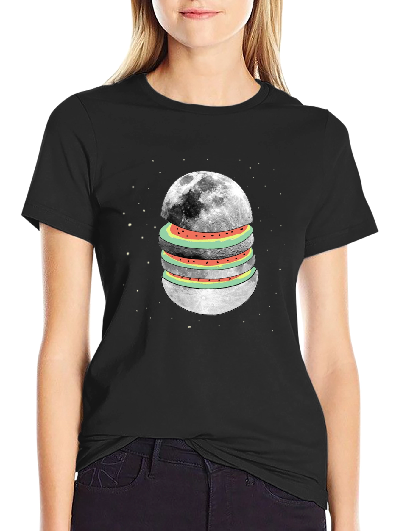 Moon Burger Graphic Tee - Unique Space Food T-Shirt