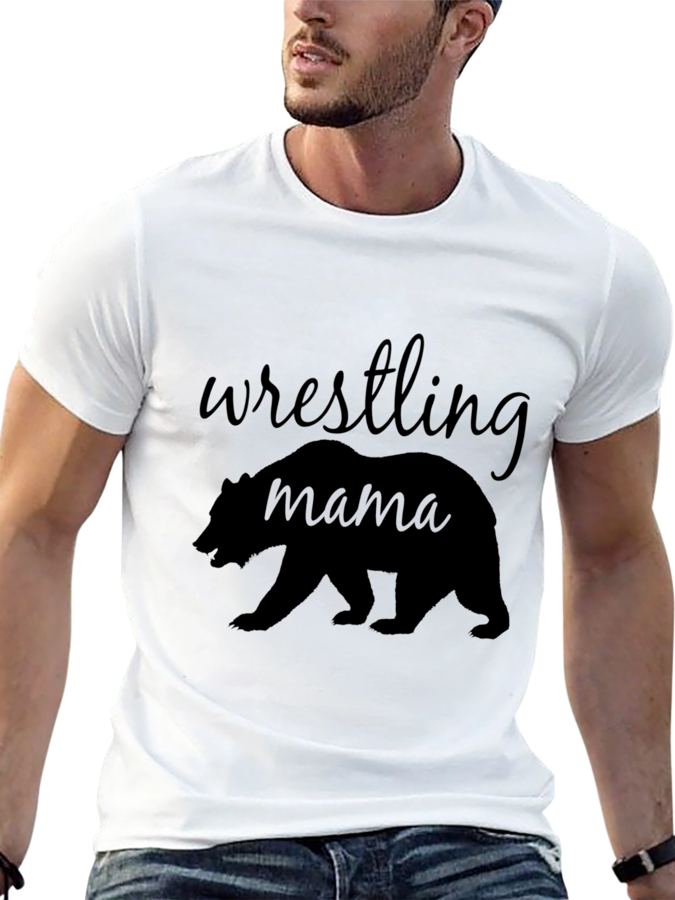 Wrestling Mama Bear Graphic T-Shirt - Black Cotton Tee