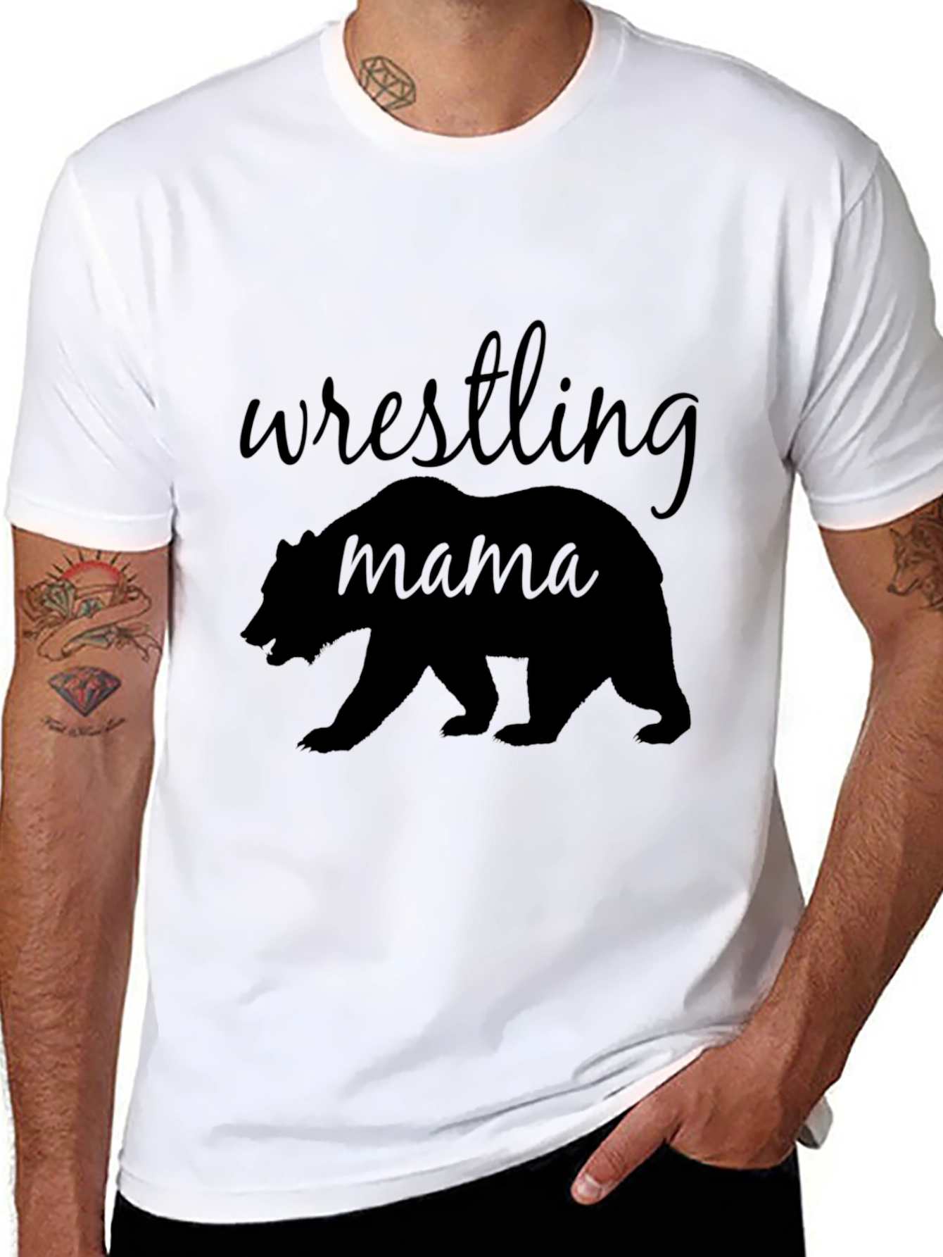 Wrestling Mama Bear Graphic T-Shirt - Black Cotton Tee