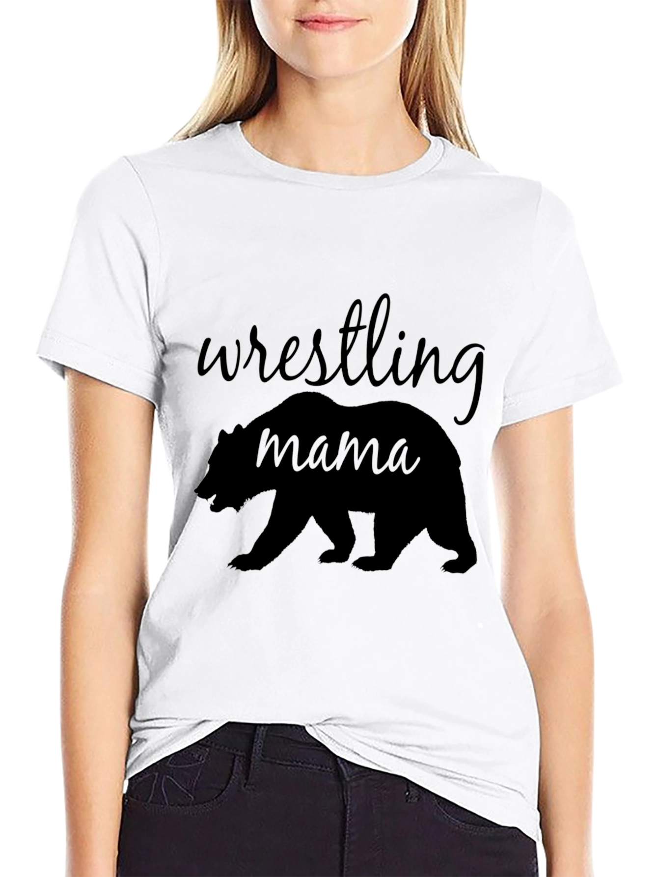 Wrestling Mama Bear Graphic T-Shirt - Black Cotton Tee