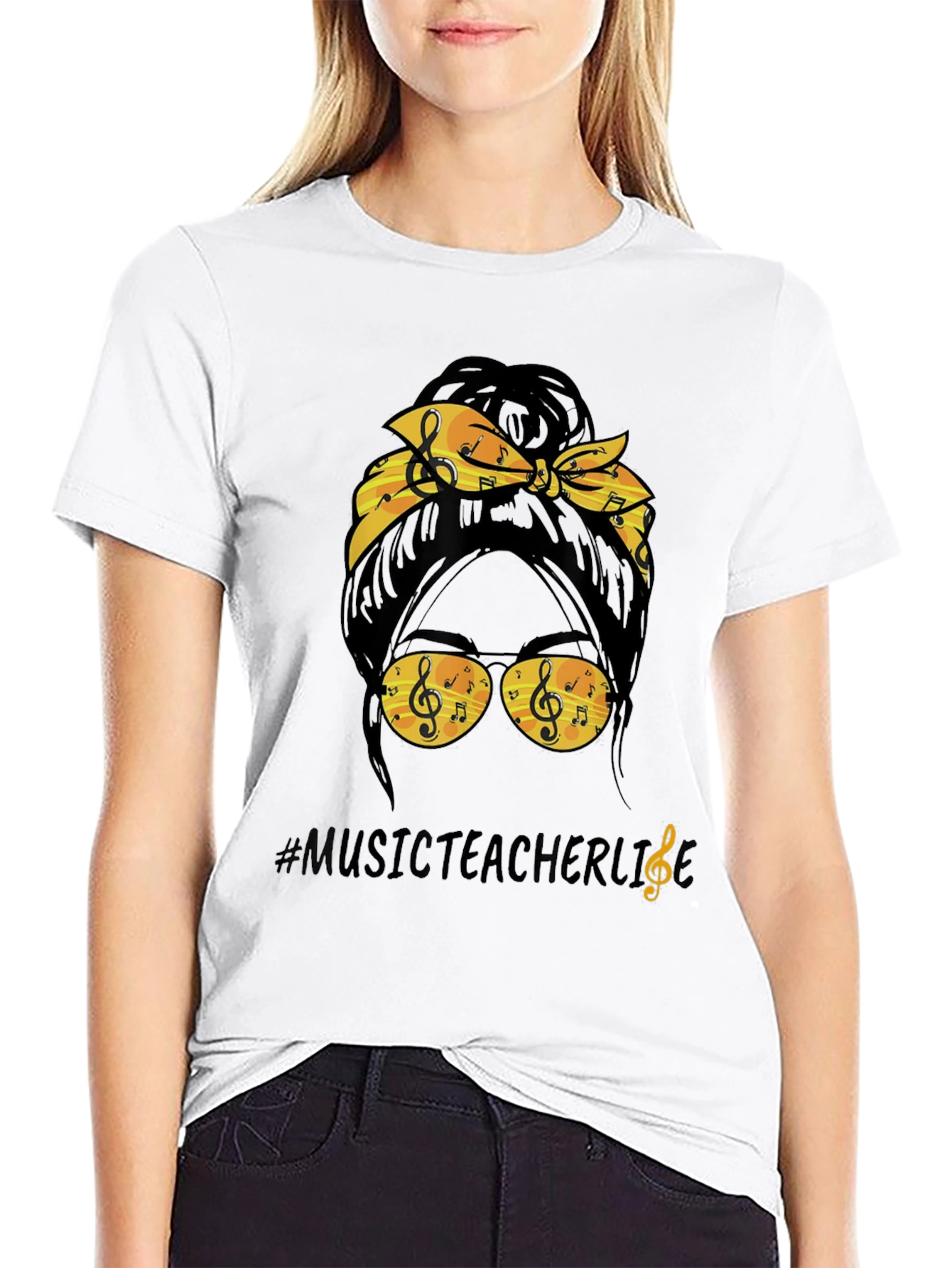 Music Teacher Messy Bun T-Shirt