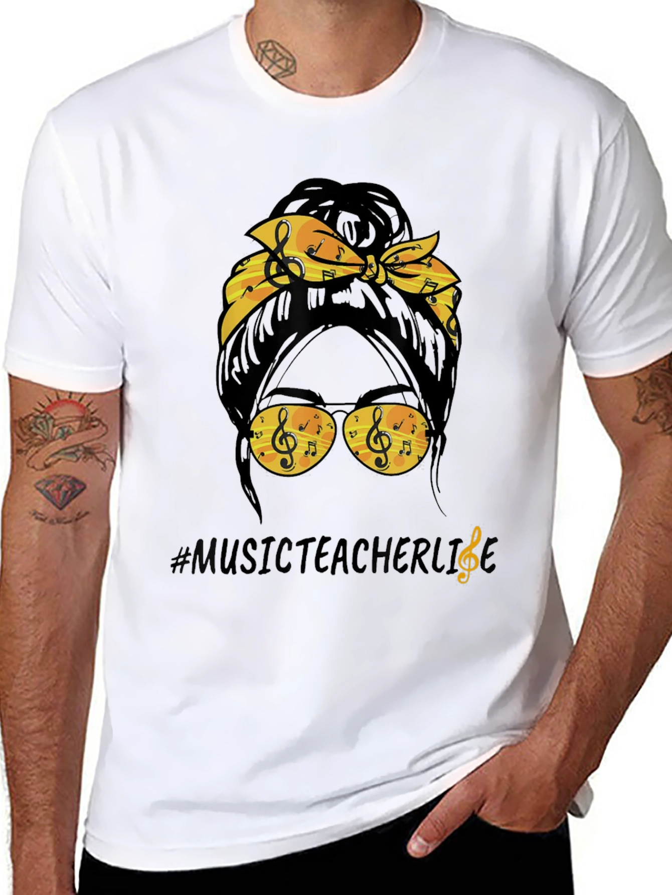 Music Teacher Messy Bun T-Shirt