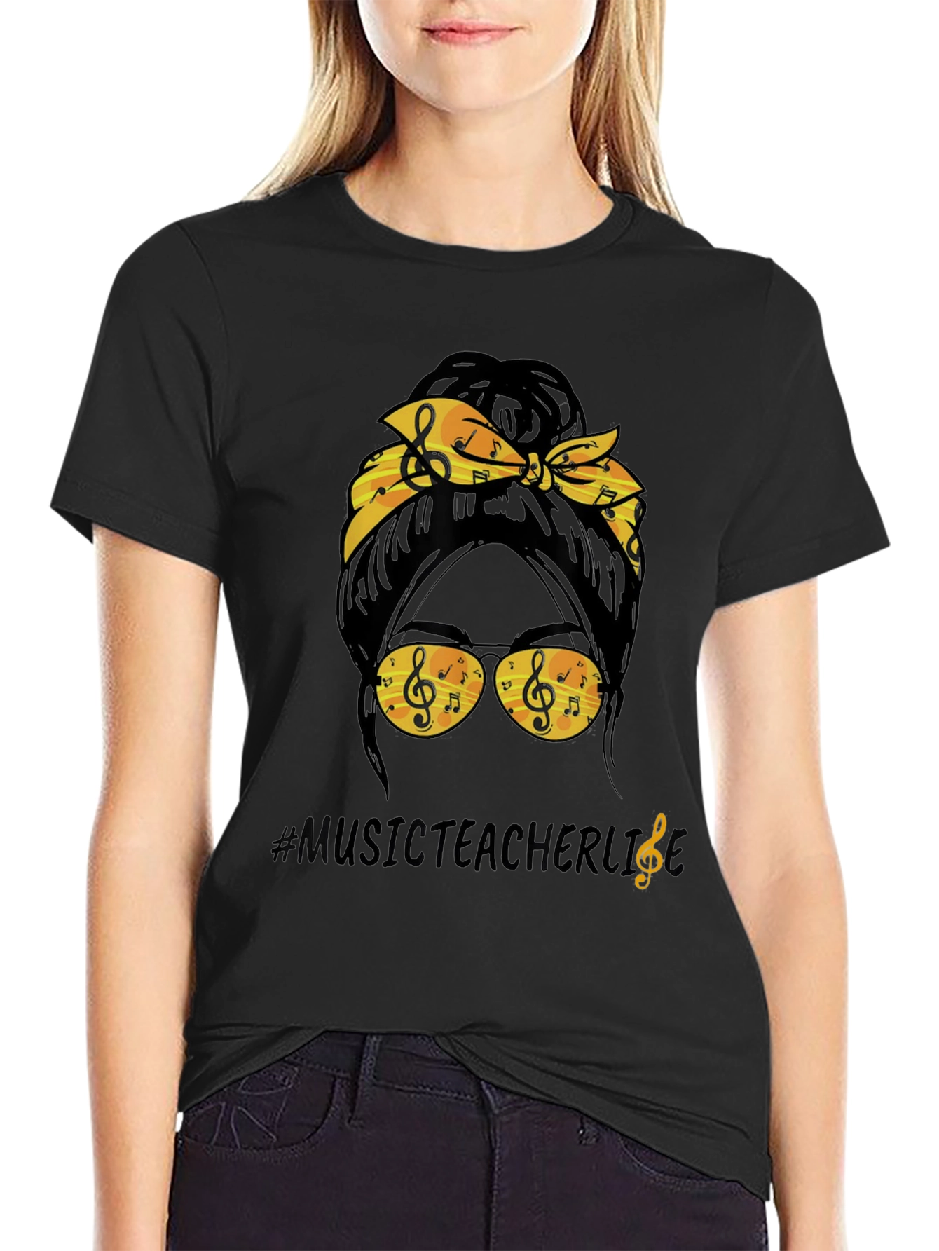 Music Teacher Messy Bun T-Shirt